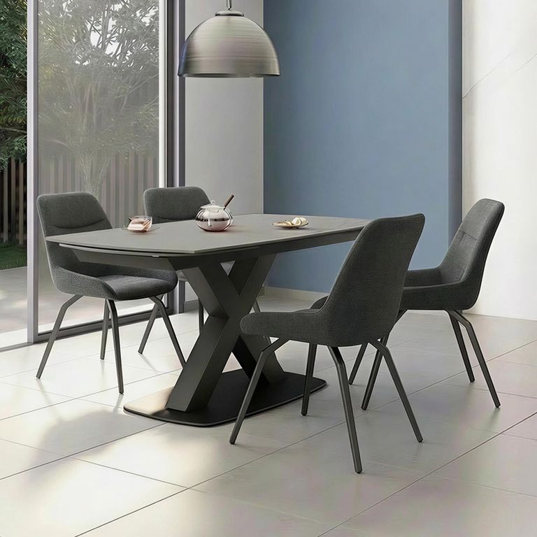 Vernal Extending Dining Set - 4-8 Seater - 140cm-200cm - Grey Sintered Stone - 4 Claflin Dark Grey Fabric Chair