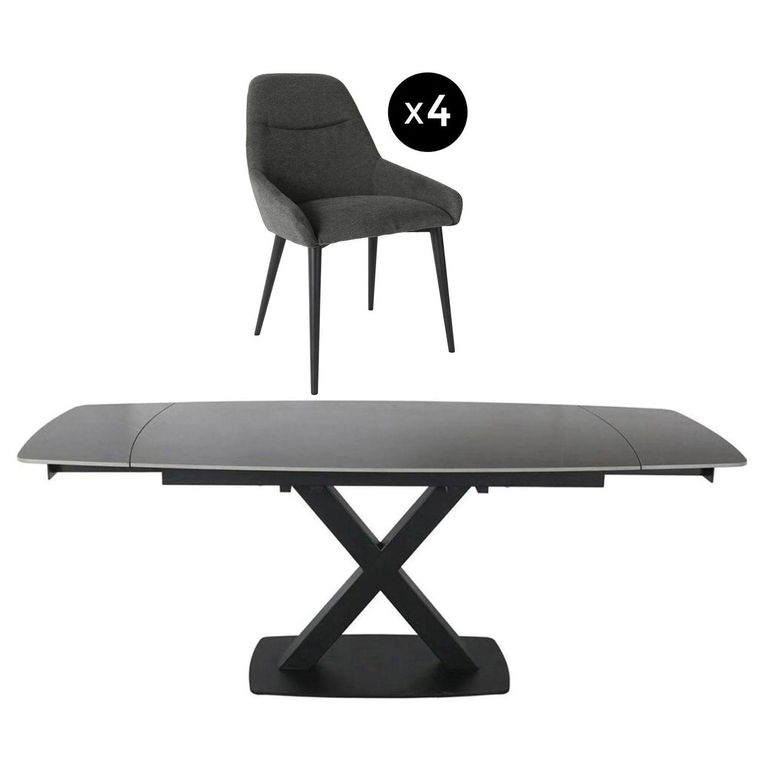 Vernal Extending Dining Set - 4-8 Seater - 140cm-200cm - Grey Sintered Stone - 4 Claflin Dark Grey Fabric Chair