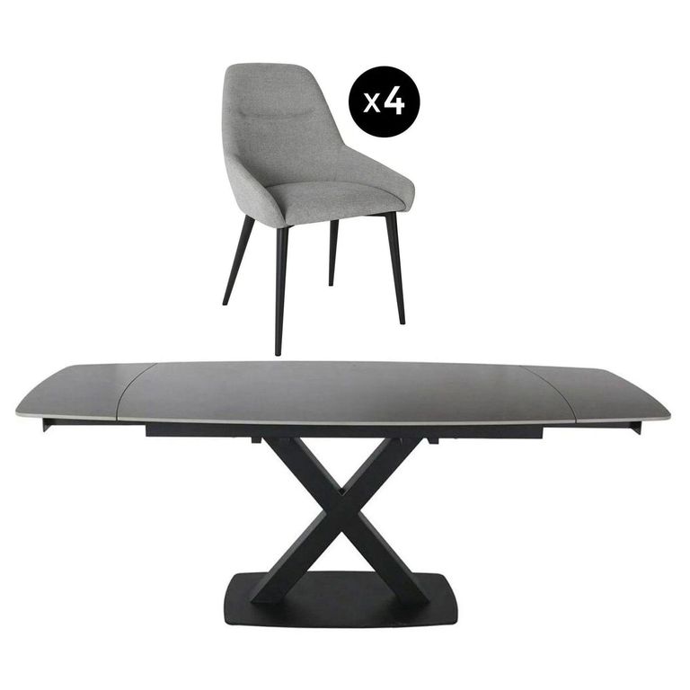 Vernal Extending Dining Set - 4-8 Seater - 140cm-200cm - Grey Sintered Stone - 4 Claflin Grey Fabric Chair