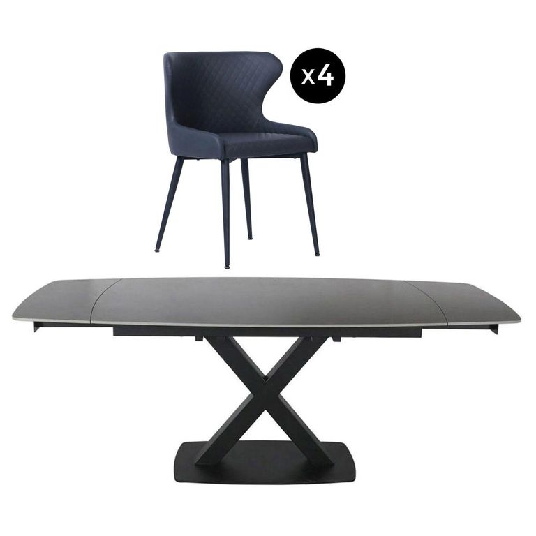 Vernal Extending Dining Set - 4-8 Seater - 140cm-200cm - Grey Sintered Stone - 4 Langley Grey Faux Leather Chair