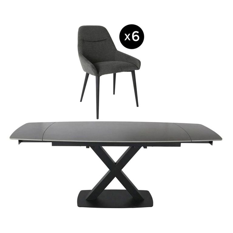 Vernal Extending Dining Set - 6-8 Seater - 160cm-240cm - Grey Sintered Stone - 6 Claflin Dark Grey Fabric Chair