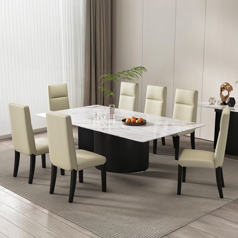Lorea White Marble Dining Set - Venezia Cream Leather High Back Dining Chair
