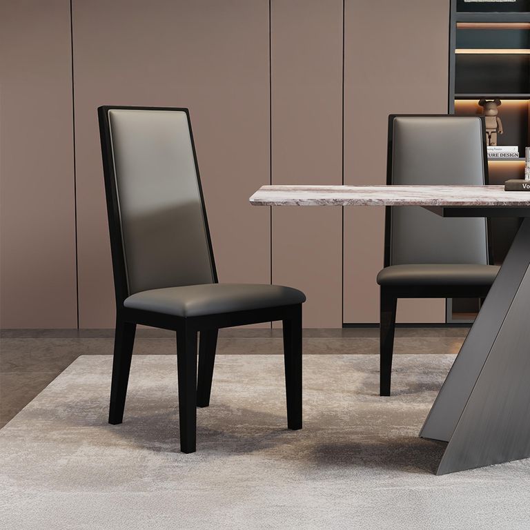 Taurus Beige Marble Dining Set - Elite Grey Leather High Back Dining Chair