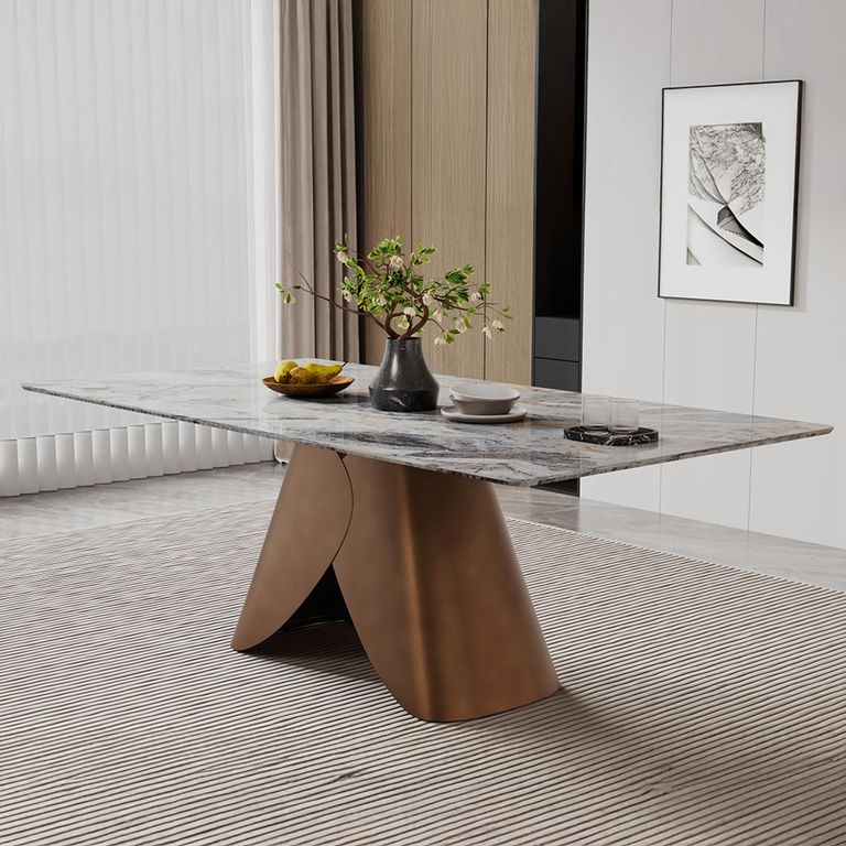 Enterprise Grey Marble Dining Set - Venezia Cream Leather High Back Dining Chair