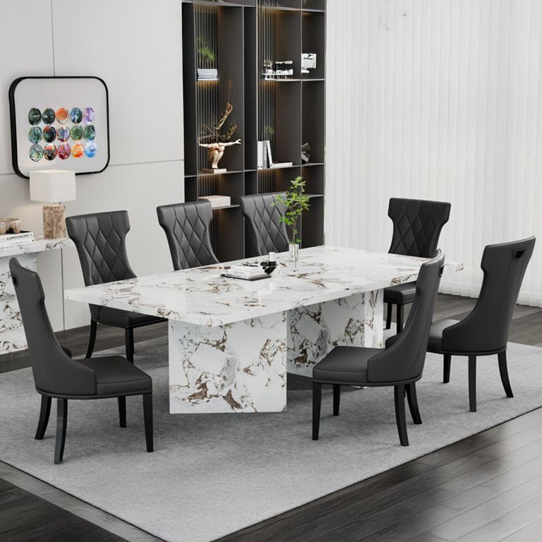 Viola White Marble Dining Set - Mimi Black Leather Large High Back Dining Chair