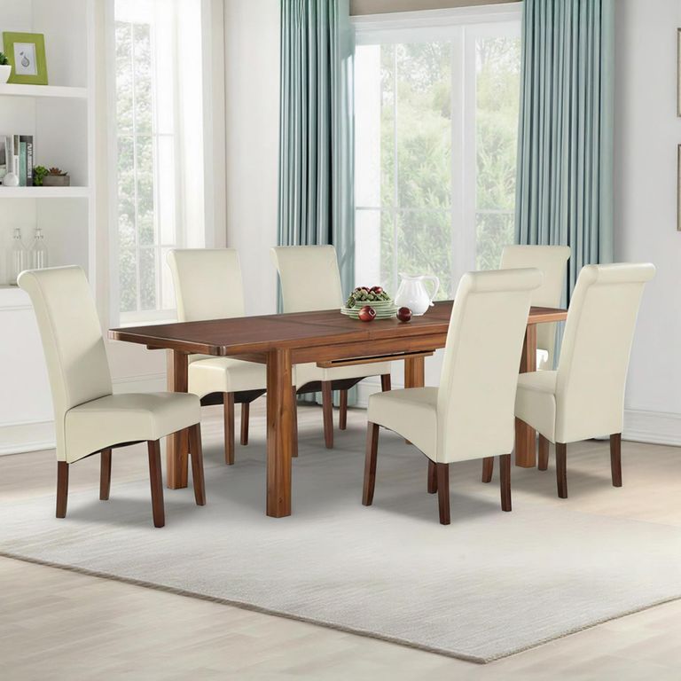Andorra Extending Dining Set - 4-6 Seater - 120cm-160cm - Dark Acacia - with 4 Cream Sophie Chairs