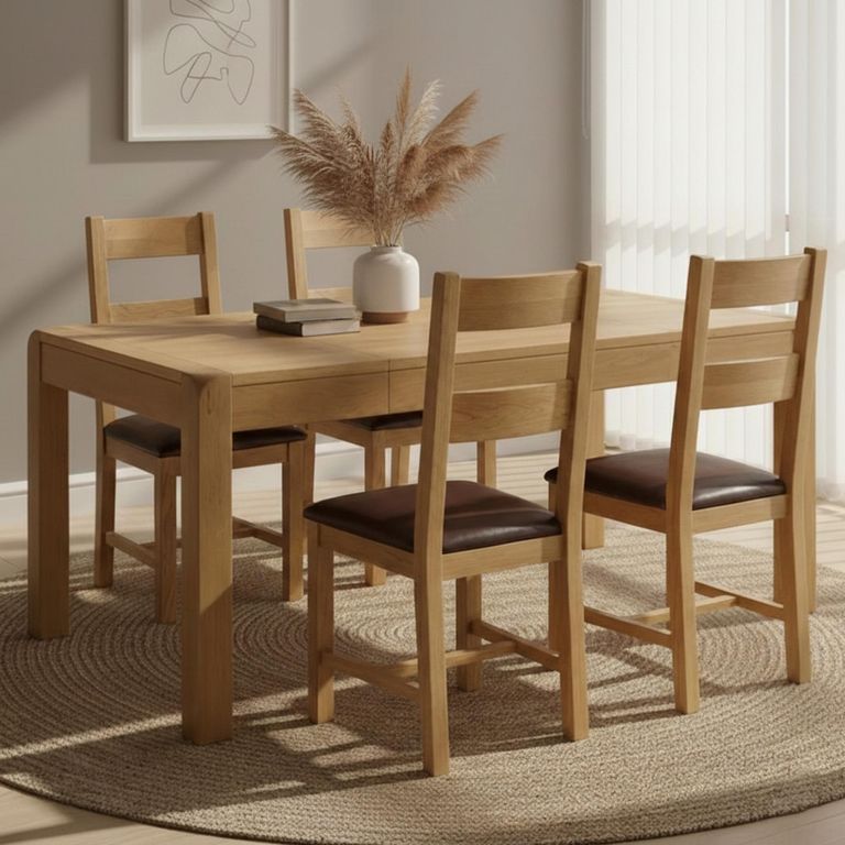 Curve Dining Set - Extending 6-8 Seater - 140cm-180cm - Oak - 4 Ladder Back Dining Chair