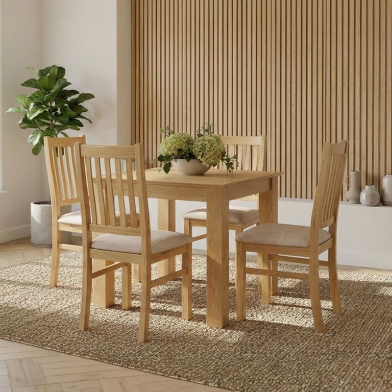 Arlington Dining Set - 4 Seater - 80cm - Oak - with 4 Slatted Back Dining Chairs