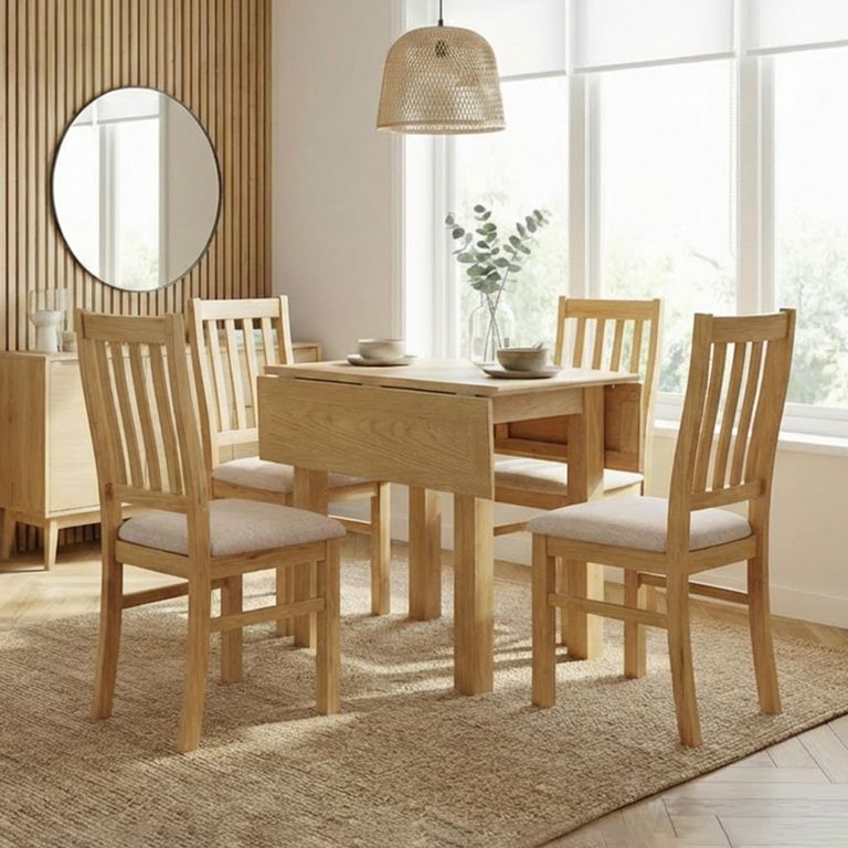 Arlington Dining Set - 4 Seater - 90cm - Oak - with 4 Slatted Back Dining Chairs