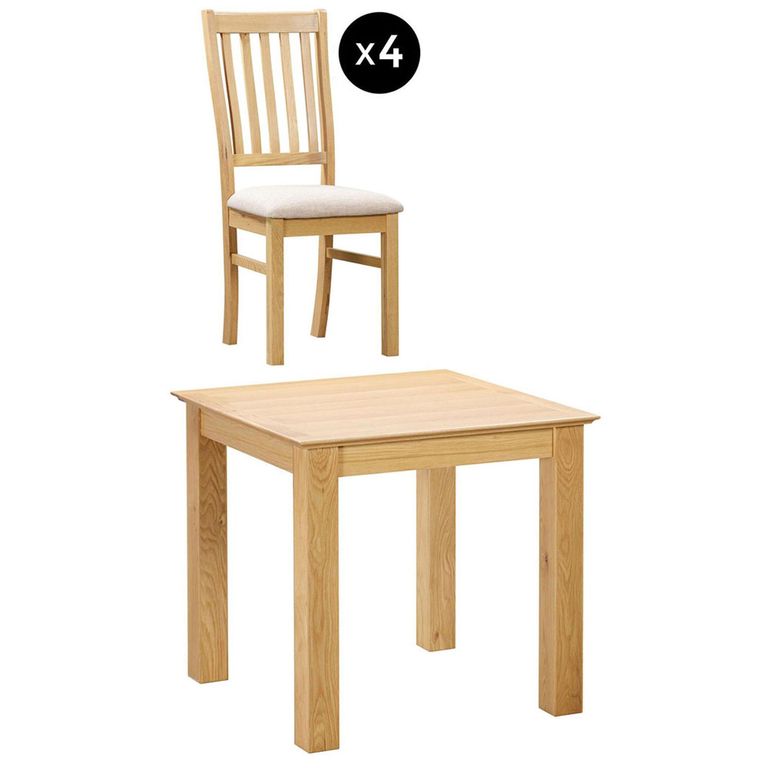 Arlington Dining Set - 4 Seater - 80cm - Oak - with 4 Slatted Back Dining Chairs