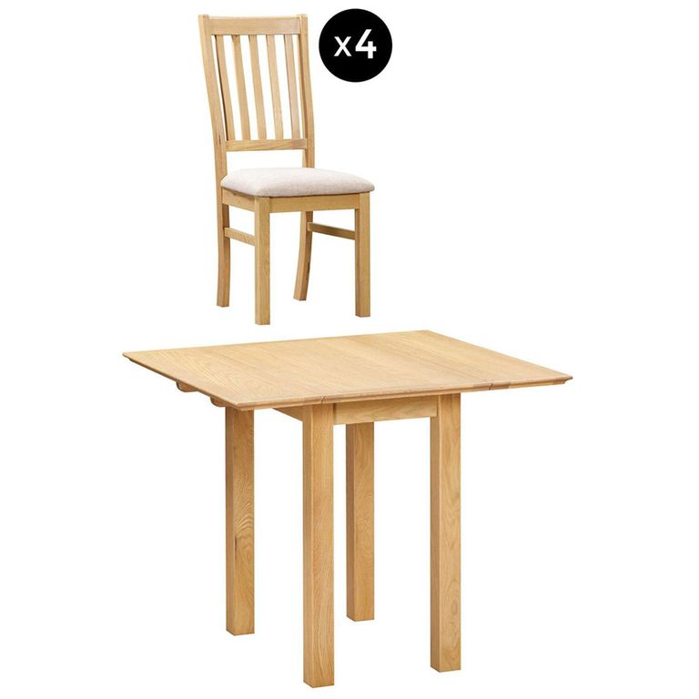 Arlington Dining Set - 4 Seater - 90cm - Oak - with 4 Slatted Back Dining Chairs