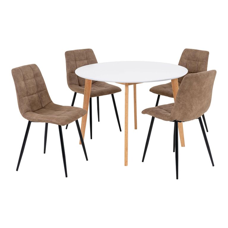 Vojens Round Dining Set - 4 Seater - 105cm - White