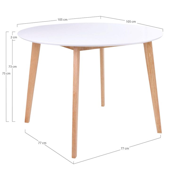 Vojens Round Dining Set - 4 Seater - 105cm - White