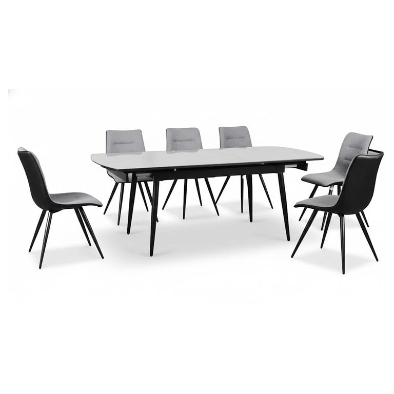 Cassino Extending Dining Set - 6-8 Seater - 160cm-200cm - Grey Glass - with 6 Chairs