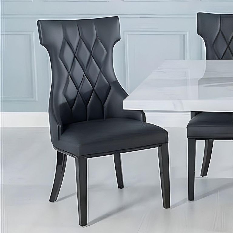 2 x Free Chairs - Turin Dining Set - 8 Seater - 140cm - Square - White Marble - Mimi Chairs - Black Faux Leather