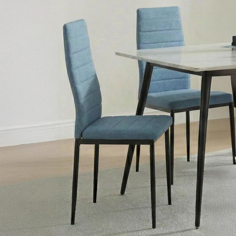 2 x Free Chairs - Breton Compact Dining Set - 4 Seater - 120cm - White Ceramic - 2x Lido Dining Chairs - Blue Fabric - Black Legs