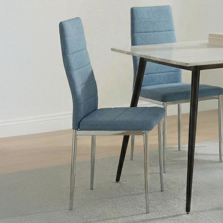 2 x Free Chairs - Breton Compact Dining Set - 4 Seater - 120cm - White Ceramic - 2x Lido Dining Chairs - Blue Fabric - Chrome Legs