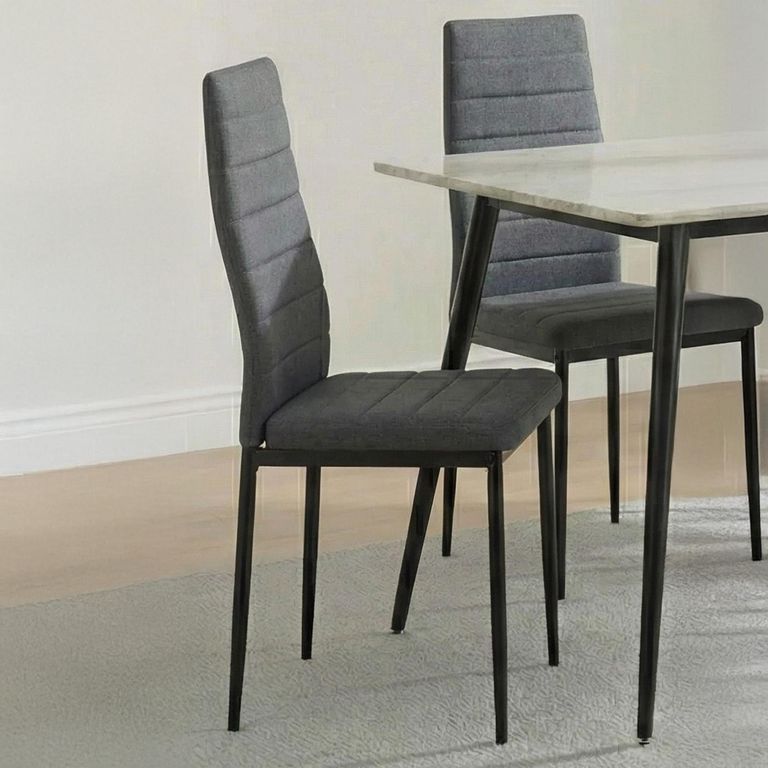 2 x Free Chairs - Breton Compact Dining Set - 4 Seater - 120cm - White Ceramic - 2x Lido Dining Chairs - Dark Grey Fabric - Black Legs
