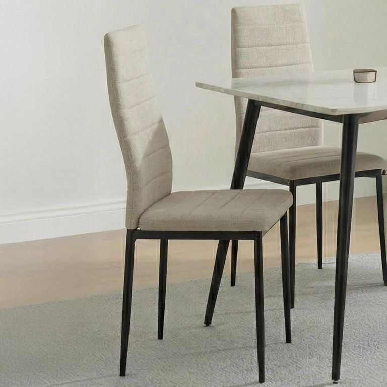 2 x Free Chairs - Breton Compact Dining Set - 4 Seater - 120cm - White Ceramic - 2x Lido Dining Chairs - Sand Fabric - Black Legs