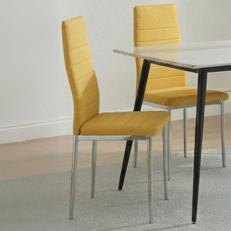 2 x Free Chairs - Breton Compact Dining Set - 4 Seater - 120cm - White Ceramic - 2x Lido Dining Chairs - Yellow Fabric - Chrome Legs