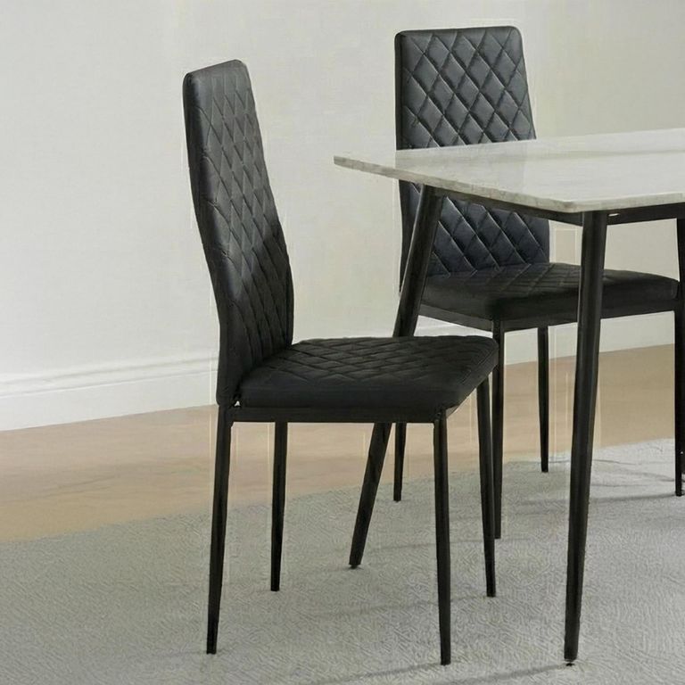 2 x Free Chairs - Breton Compact Dining Set - 4 Seater - 120cm - White Ceramic - 2x Metro Dining Chairs - Black Leather - Black Legs