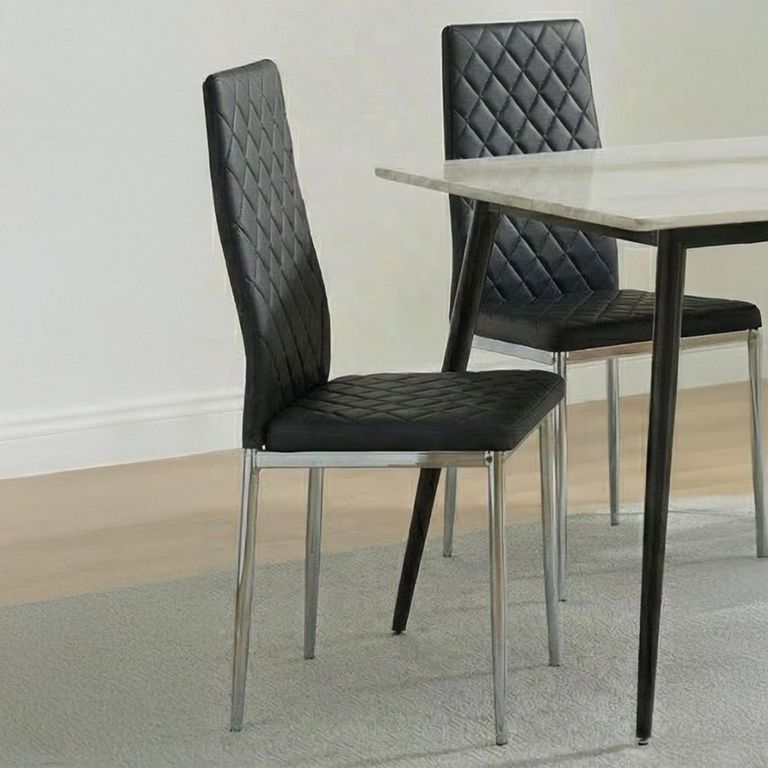 2 x Free Chairs - Breton Compact Dining Set - 4 Seater - 120cm - White Ceramic - 2x Metro Dining Chairs - Black Leather - Chrome Legs