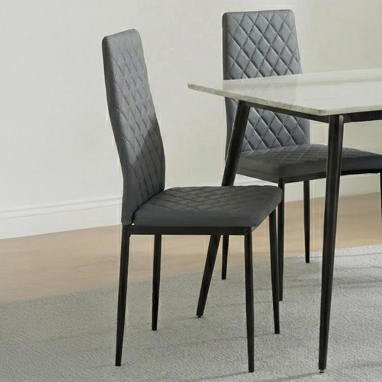 2 x Free Chairs - Breton Compact Dining Set - 4 Seater - 120cm - White Ceramic - 2x Metro Dining Chairs - Grey Leather - Black Legs