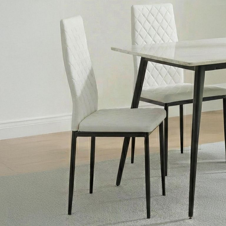 2 x Free Chairs - Breton Compact Dining Set - 4 Seater - 120cm - White Ceramic - 2x Metro Dining Chairs - White Leather - Black Legs