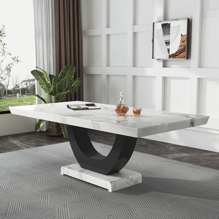 Madrid Dining Set - 6-8 Seater - 160cm-180cm - White Marble - Cadiz Dining Chairs - Grey Leather