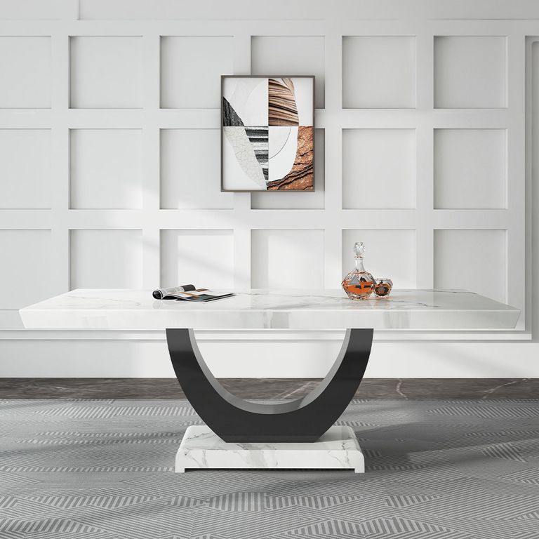 Madrid Dining Set - 6-8 Seater - 160cm-180cm - White Marble - Cadiz Dining Chairs - Grey Leather