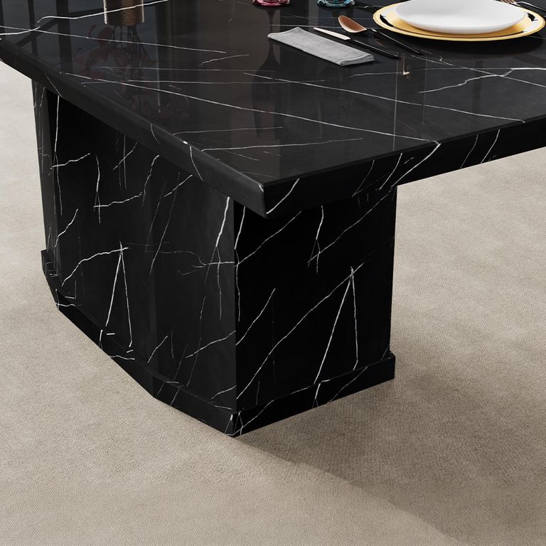 Naples Dining Set - 6 Seater - 160cm - Black Marble - Cadiz Dining Chairs - Grey Leather
