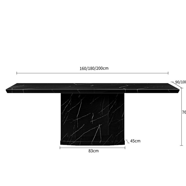 Naples Dining Set - 6 Seater - 160cm - Black Marble - Cadiz Dining Chairs - Grey Leather
