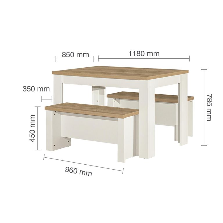 Highgate Dining Set - 2 Seater - 118cm - with 2 Benches - Cream Painted
