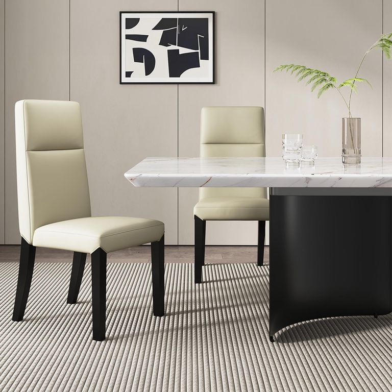 Lorea Dining Set - 6 Seater - 180cm - White Marble - Venezia Dining Chairs - Cream Leather - High Back