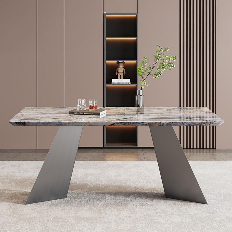 Taurus Dining Set - 6 Seater - 180cm - Beige Marble - Elite Dining Chairs - Grey Leather - High Back