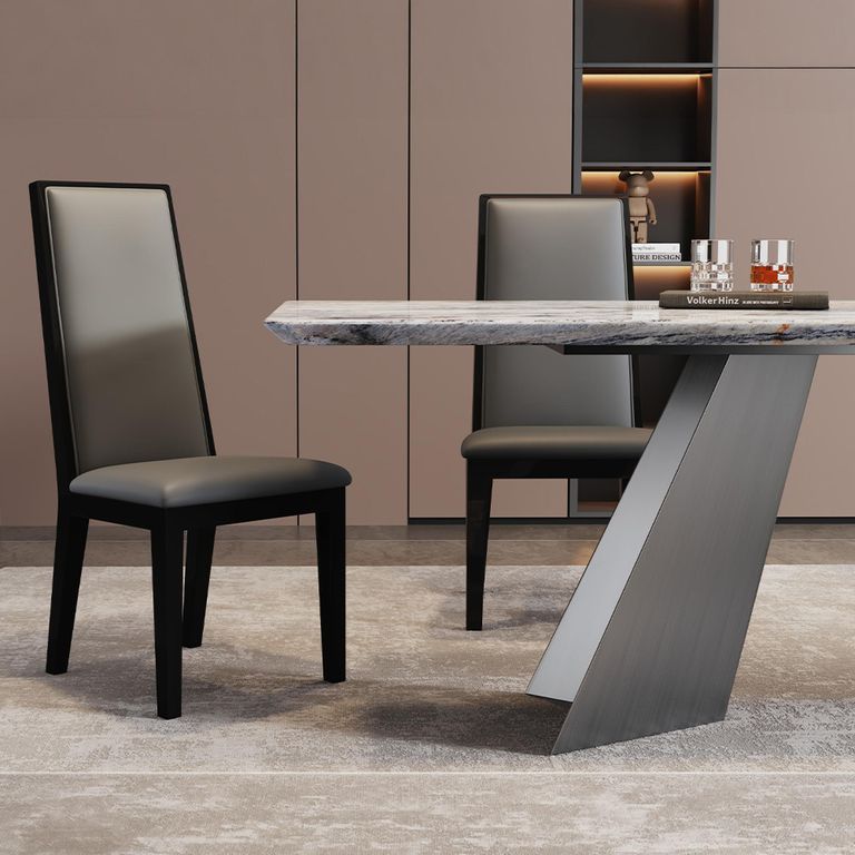 Taurus Dining Set - 6 Seater - 180cm - Beige Marble - Elite Dining Chairs - Grey Leather - High Back