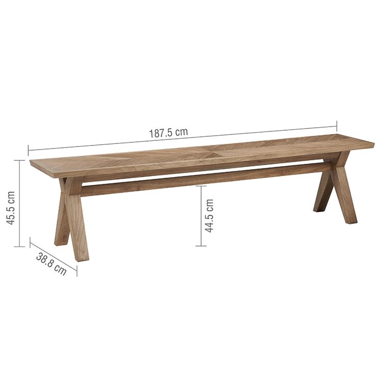 Sorrento Dining Set - 8 Seater - 205cm - Chevron - 5 Chairs and 1 Bench - Elm Wood