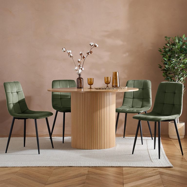 Axel Dining Set - 120cm - 4 Seater - Round - Fluted - Oak - 4 Chair