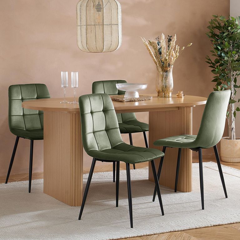 Axel Dining Set - 160cm - 6 Seater - Oval - Fluted - Oak - 4 Chair