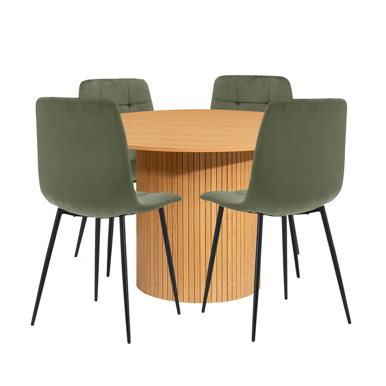 Axel Dining Set - 120cm - 4 Seater - Round - Fluted - Oak - 4 Chair