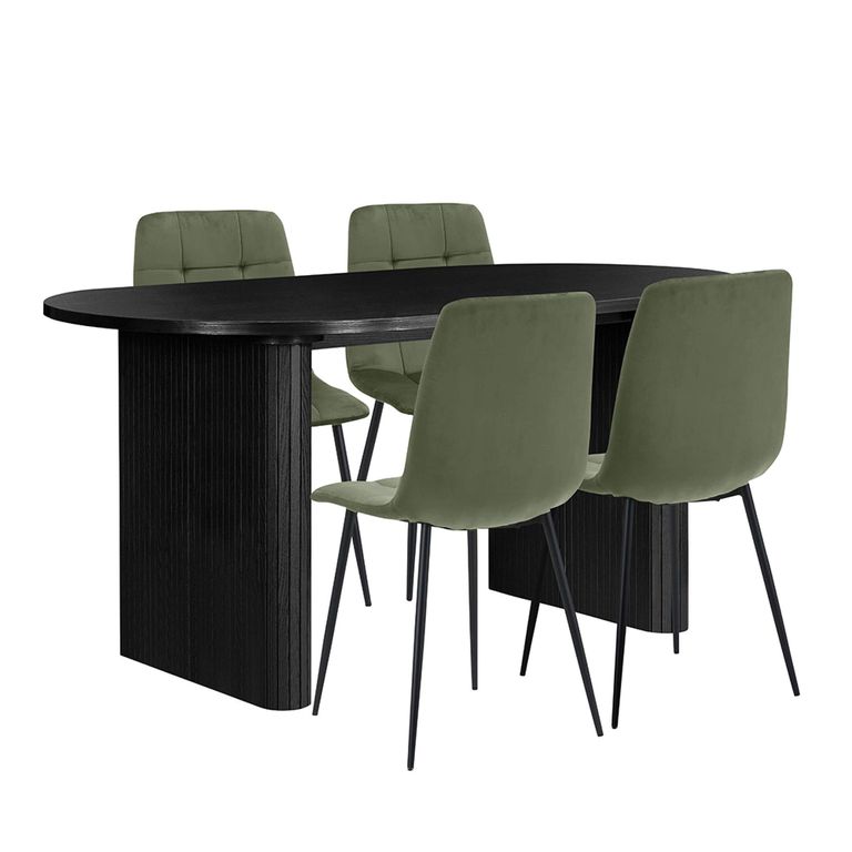Axel Dining Set - 160cm - 6 Seater - Oval - Fluted - Black - Wood - 4 Chair