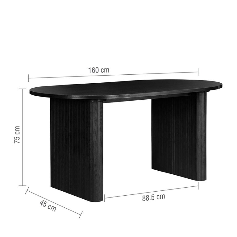 Axel Dining Set - 160cm - 6 Seater - Oval - Fluted - Black - Wood - 4 Chair