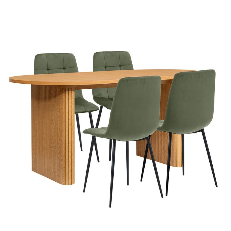 Axel Dining Set - 160cm - 6 Seater - Oval - Fluted - Oak - 4 Chair