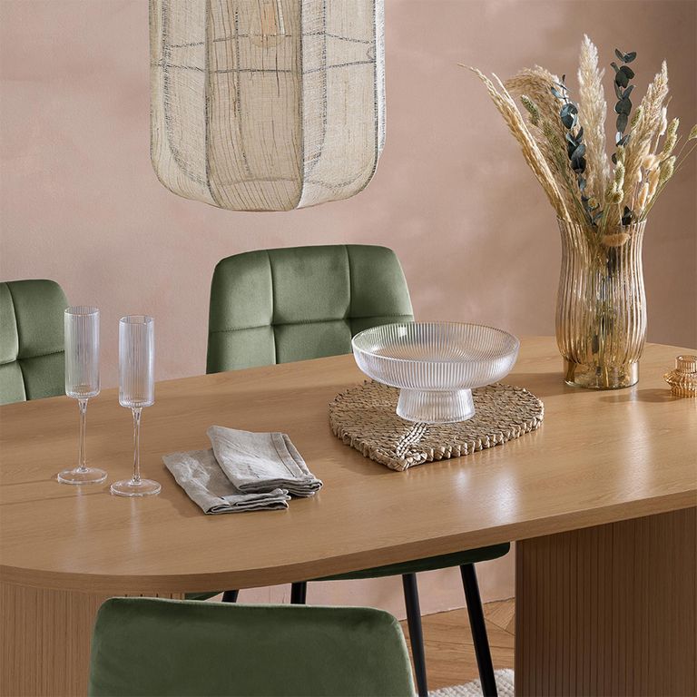 Axel Dining Set - 160cm - 6 Seater - Oval - Fluted - Oak - 4 Chair