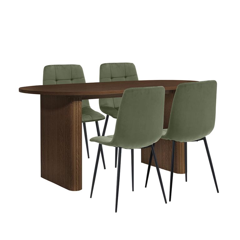 Axel Dining Set - 160cm - 6 Seater - Oval - Fluted - Walnut - 4 Chair