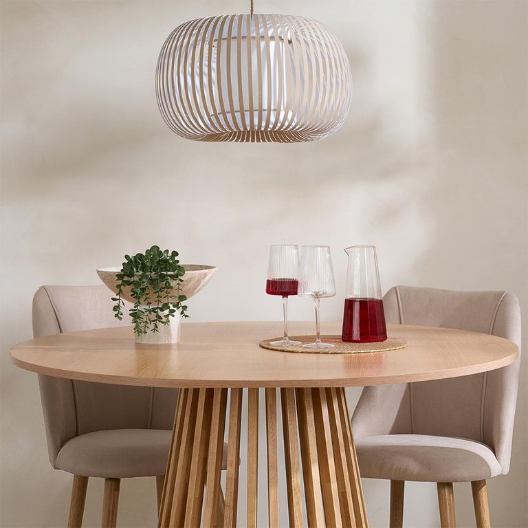 Kylo Oak Dining Set - 120cm - 4 Seater - Round - Slatted Base - 4 Fabric Chair