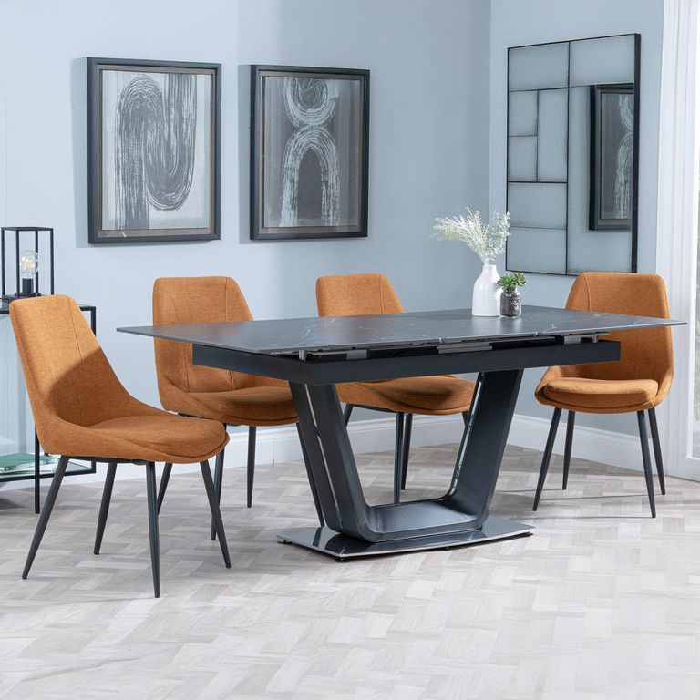 Alpha Black Ceramic Extending Dining Set - Darwin Orange Fabric Dining Chair