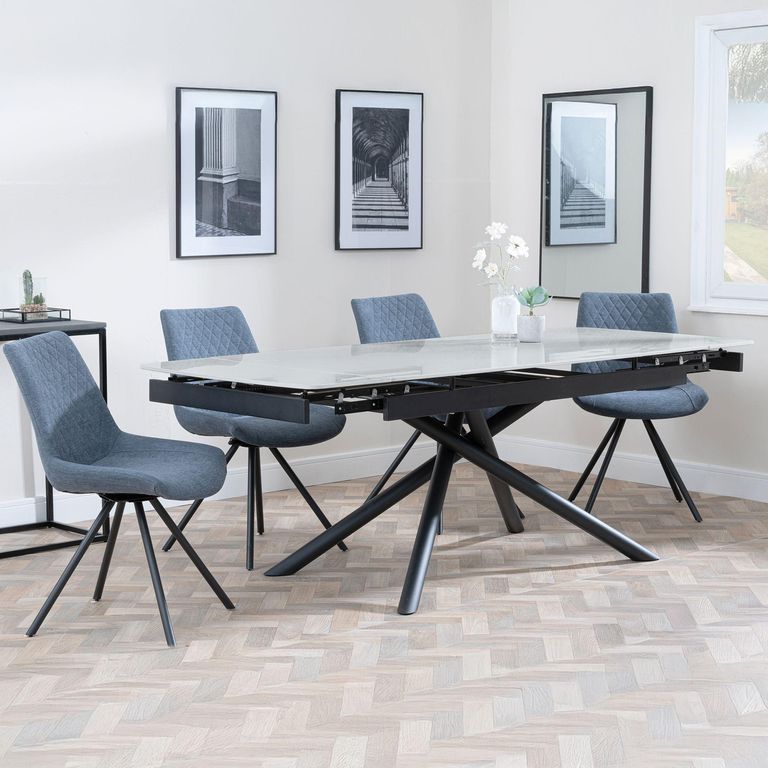 Apollo Grey Ceramic Extending Dining Set - Boden Dark Grey Fabric Swivel Dining Chair