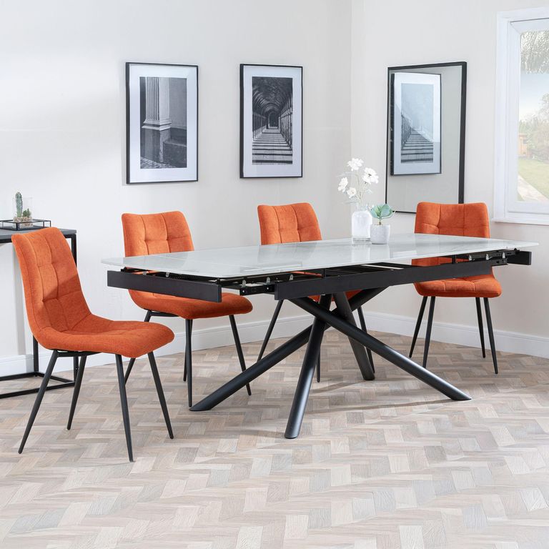 Apollo Grey Ceramic Extending Dining Set - Corona Orange Fabric Dining Chair