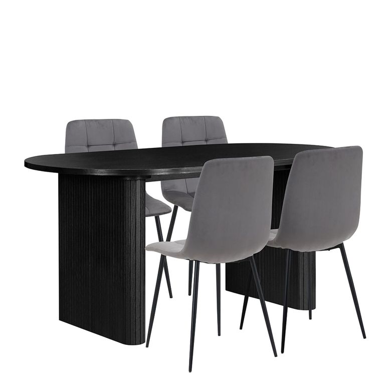 Axel Oval Dining Set - 6 Seater - 160cm - Black Fluted - with 4 Chairs